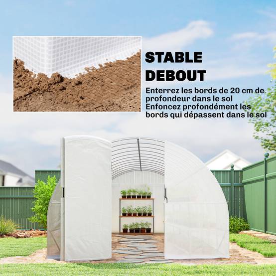 ComfortXL - Serre tunnel de jardin en PE et acier pour extérieur croissance plantes 798x295cm blanc - ComfortXL Outdoor Living - Image 10