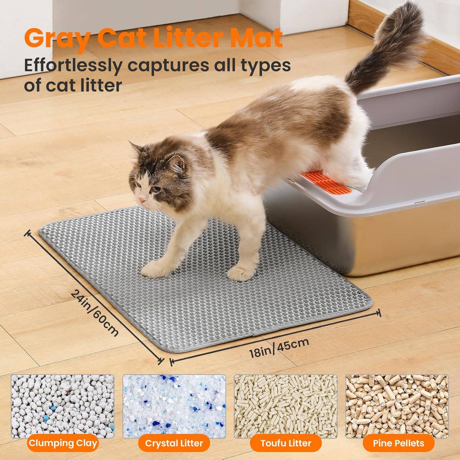 Tapis de litière pour chat, double couche, nid d'abeille, antidérapant, imperméable et anti-urine, accessoire pour chat, 45*60 cm, gris-Lytech - Image 8
