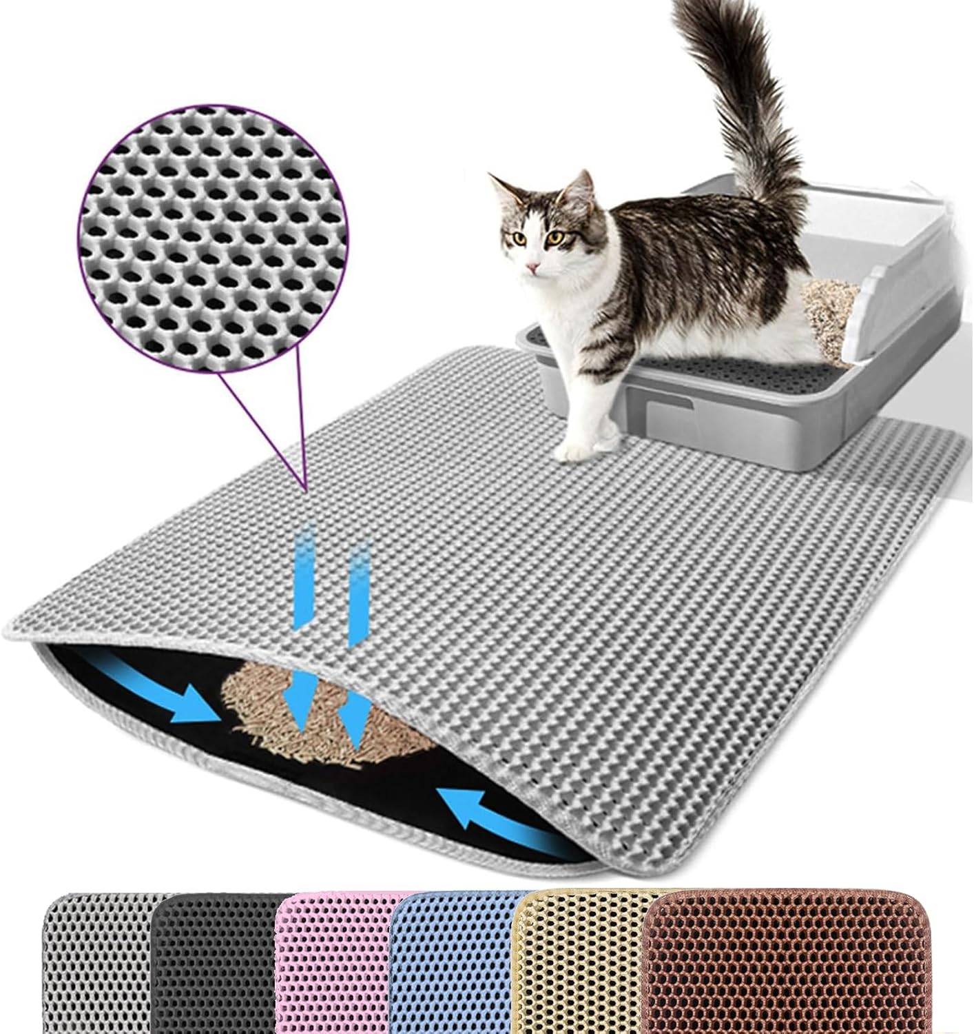 Tapis de litière pour chat, double couche, nid d'abeille, antidérapant, imperméable et anti-urine, accessoire pour chat, 45*60 cm, gris-Lytech