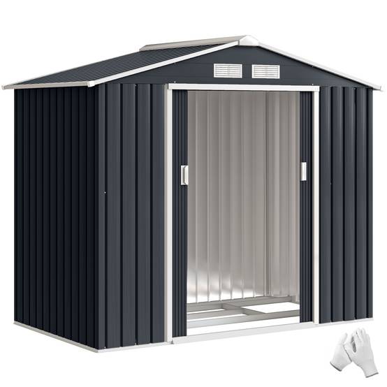 Abri de jardin 213 x 130 x 185 cm, abri extérieur en métal pour le rangement des outils, gris foncé - Image 1