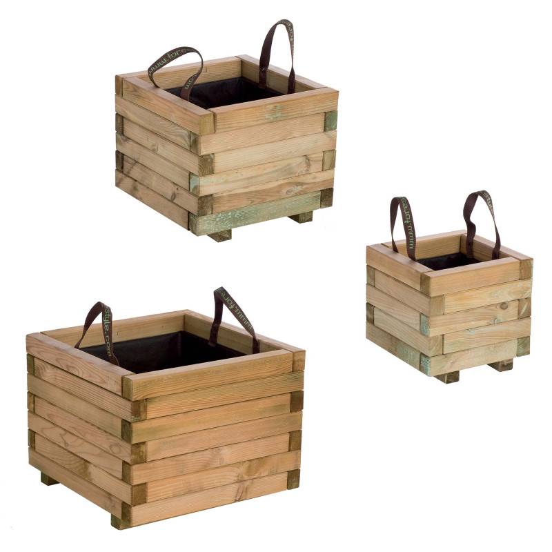 Cerland - Lot de 3 bacs à fleurs carrés en bois Baroque - Imagen 1