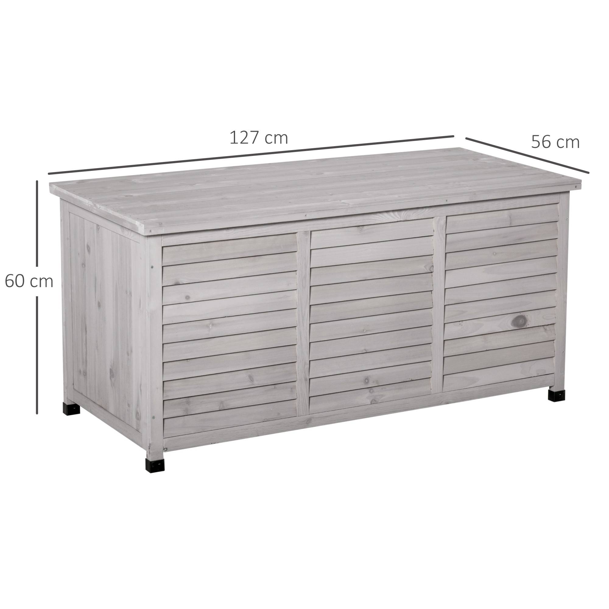 ComfortXL - Coffre Rangement Jardin Bois Sapin Banc Assise Extérieur Étanche 127cm Gris - ComfortXL Outdoor Living - Image 3