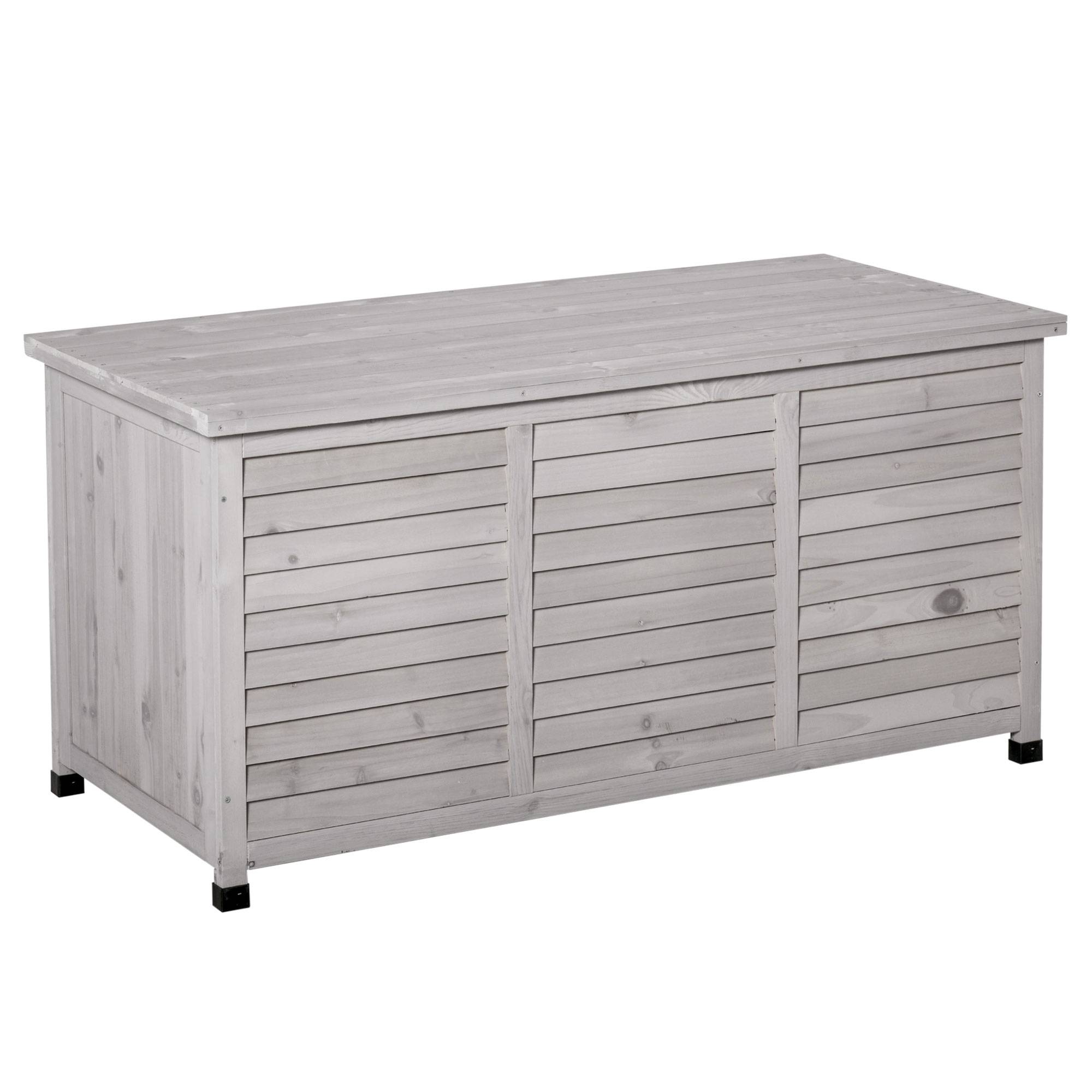 ComfortXL - Coffre Rangement Jardin Bois Sapin Banc Assise Extérieur Étanche 127cm Gris - ComfortXL Outdoor Living - Image 2