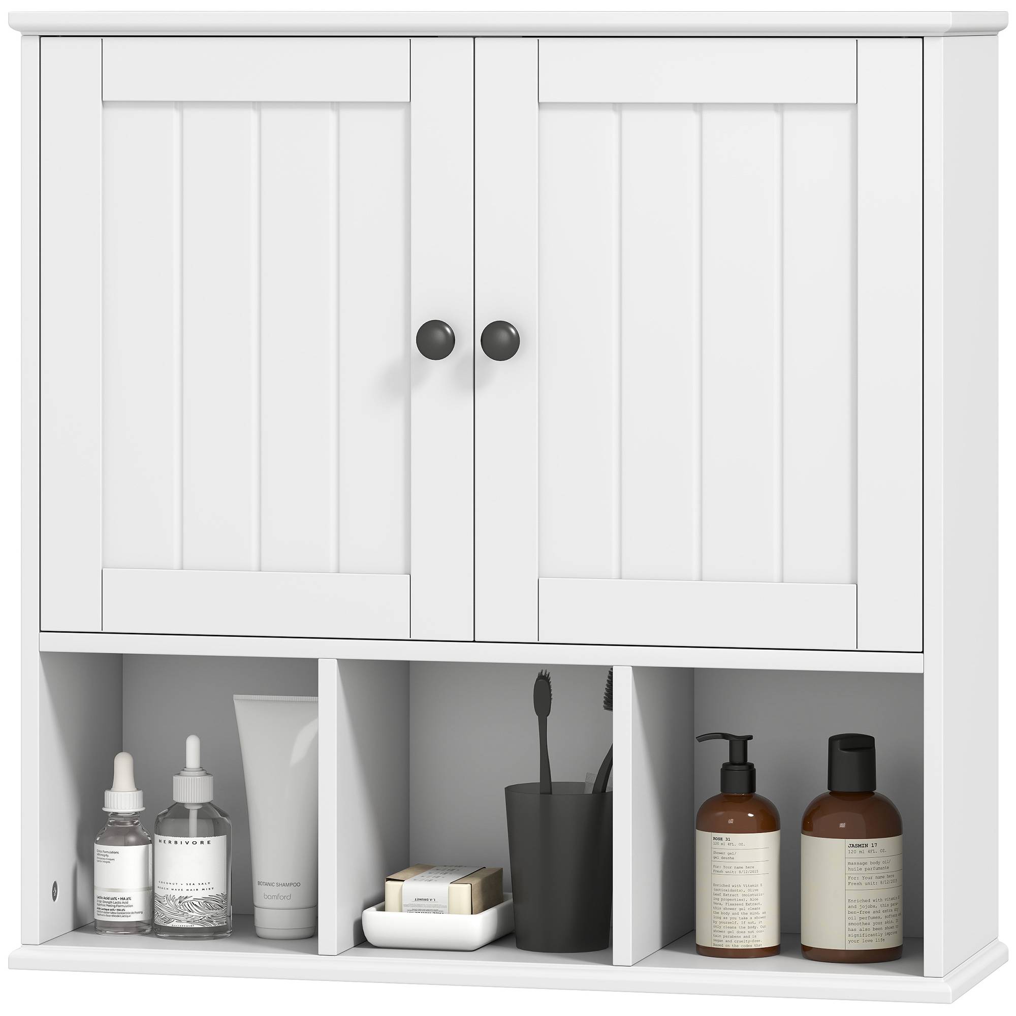 Sans Marque - Armoire murale salle bain rangement 2 portes étagère réglable compartiments ouverts blanc - Image 2