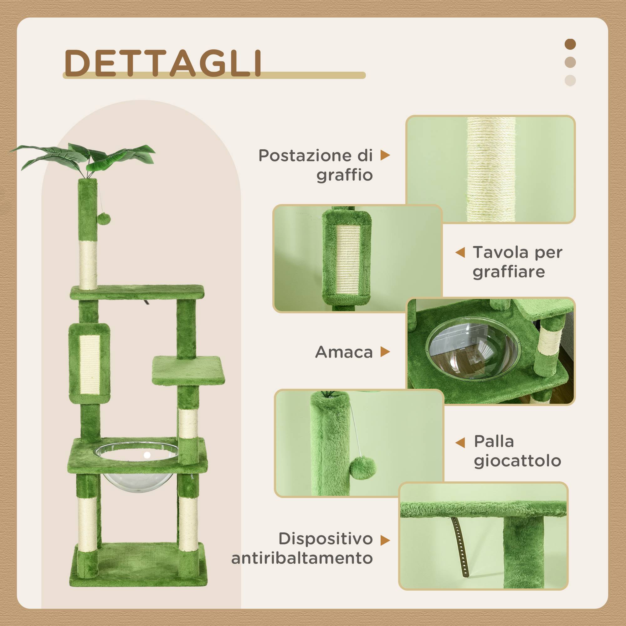 Arbre à chat multiniveaux bois peluche avec hamac grattoir sisal 49x49x142cm vert - ComfortXL Outdoor Living - Image 8