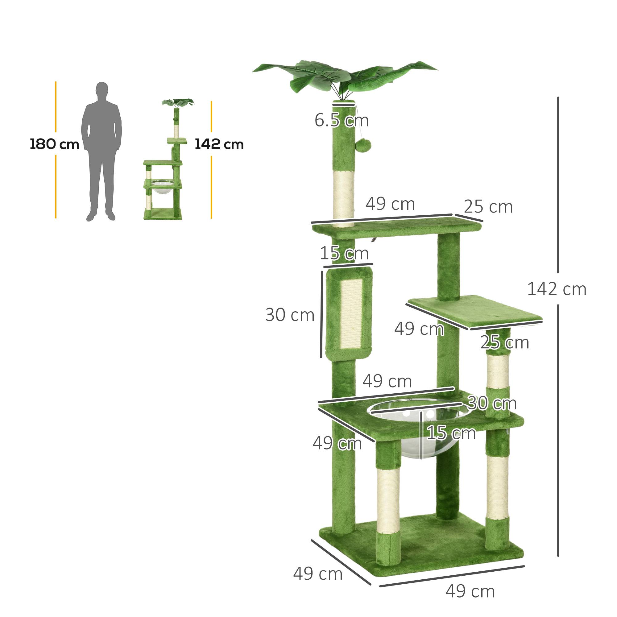 Arbre à chat multiniveaux bois peluche avec hamac grattoir sisal 49x49x142cm vert - ComfortXL Outdoor Living - Image 5