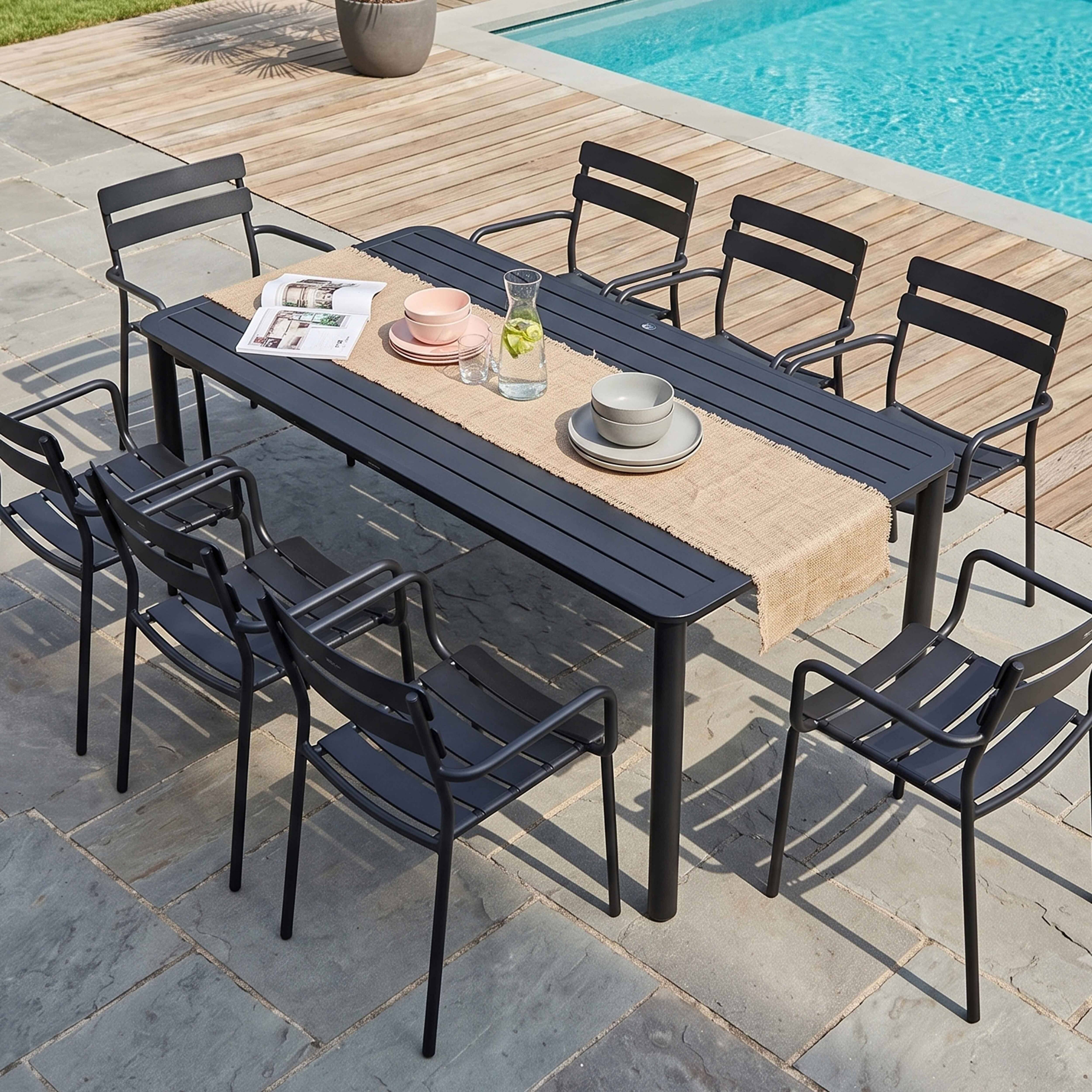 Oviala - Ensemble table de jardin et 8 fauteuils noir Almada - Oviala - Imagen 3