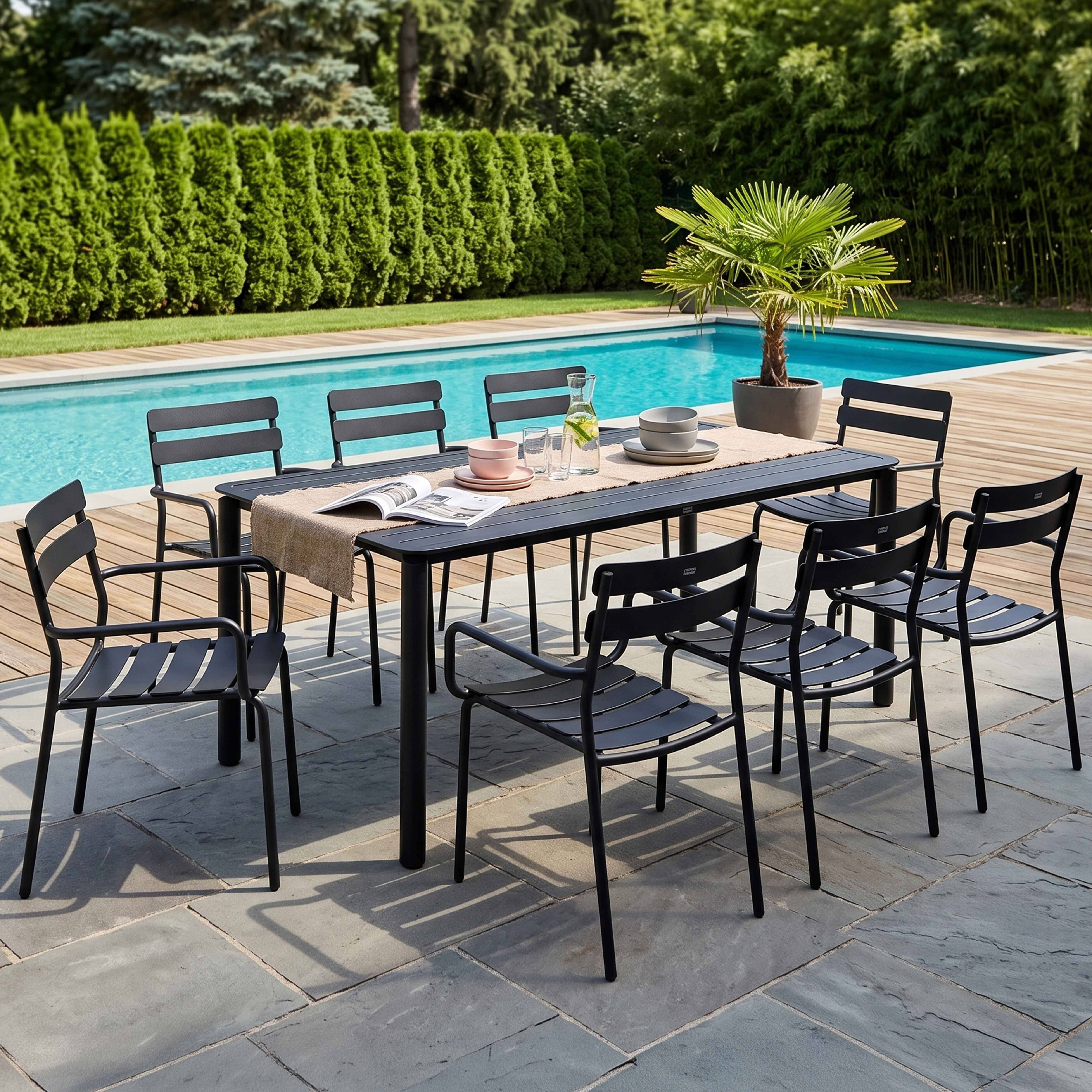 Oviala - Ensemble table de jardin et 8 fauteuils noir Almada - Oviala - Imagen 2
