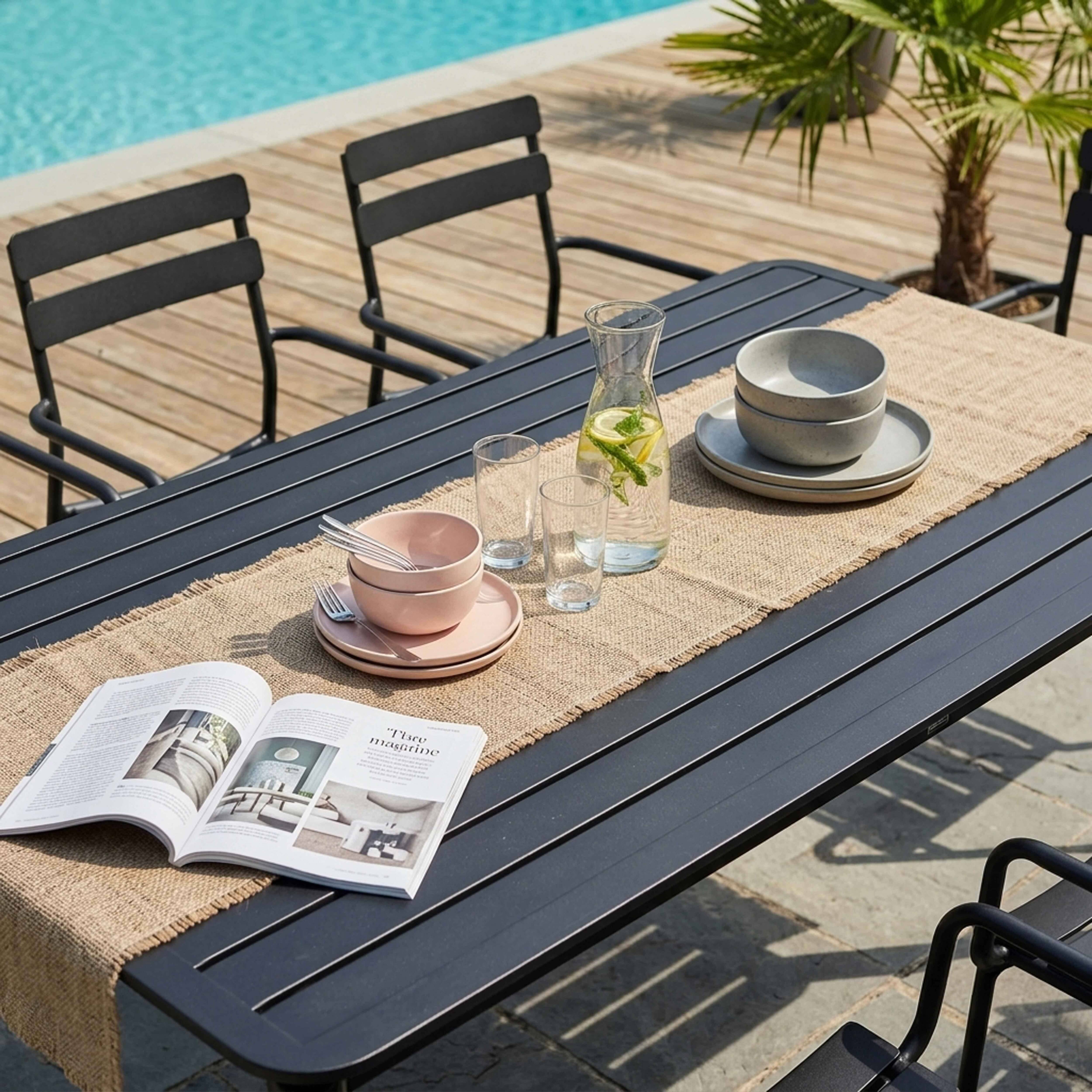 Oviala - Ensemble table de jardin et 8 fauteuils noir Almada - Oviala - Imagen 4
