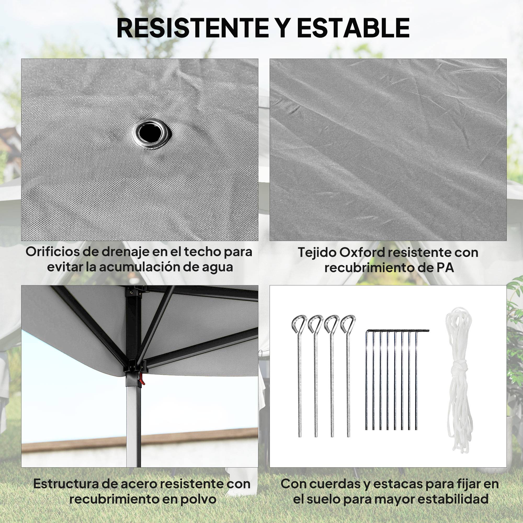 ComfortXL - Tonnelle pliante pop-up métal jardin double toit avec moustiquaires 3,3 x 3,3 m gris - ComfortXL Outdoor Living - Image 9