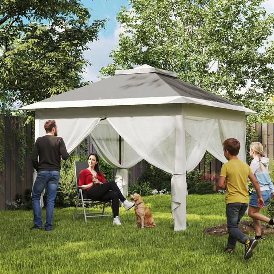 ComfortXL - Tonnelle pliante pop-up métal jardin double toit avec moustiquaires 3,3 x 3,3 m gris - ComfortXL Outdoor Living - Image 3