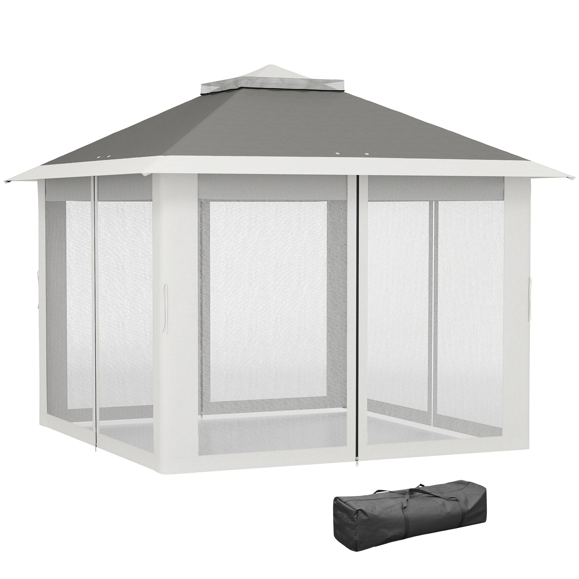 ComfortXL - Tonnelle pliante pop-up métal jardin double toit avec moustiquaires 3,3 x 3,3 m gris - ComfortXL Outdoor Living - Image 2