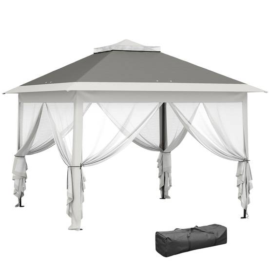ComfortXL - Tonnelle pliante pop-up métal jardin double toit avec moustiquaires 3,3 x 3,3 m gris - ComfortXL Outdoor Living - Image 1