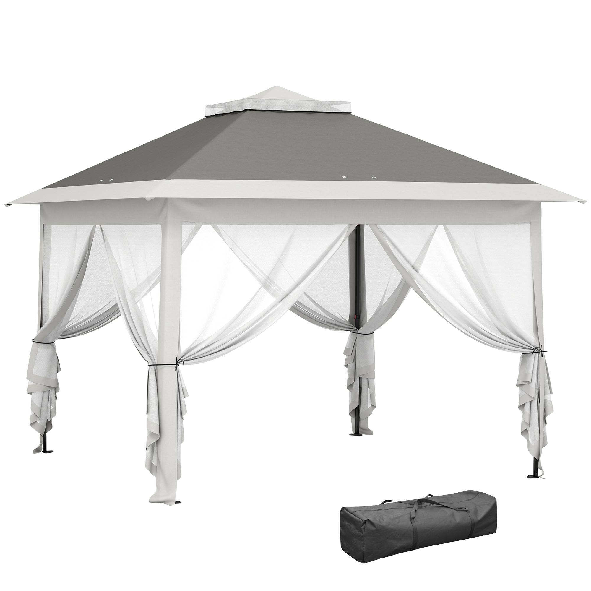 ComfortXL - Tonnelle pliante pop-up métal jardin double toit avec moustiquaires 3,3 x 3,3 m gris - ComfortXL Outdoor Living - Image 1