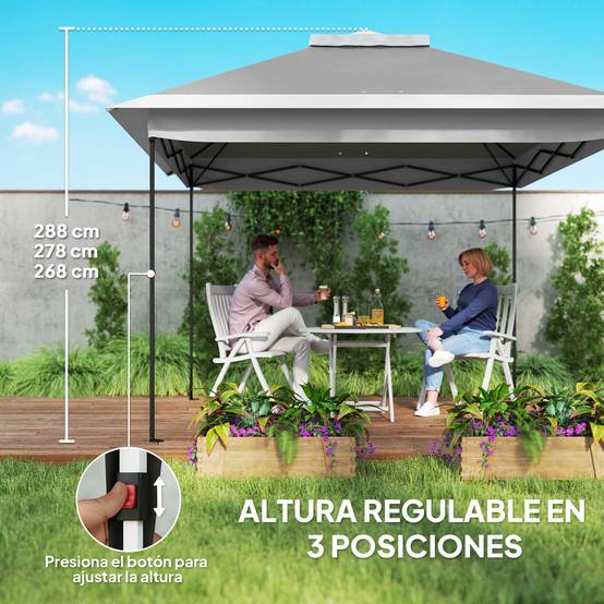 ComfortXL - Tonnelle pliante pop-up métal jardin double toit avec moustiquaires 3,3 x 3,3 m gris - ComfortXL Outdoor Living - Image 8