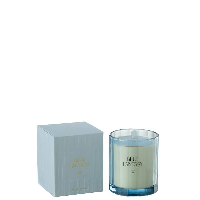 Bougie parfumée 30H en verre bleu 9x9x10.5 cm - J-Line - Image 2
