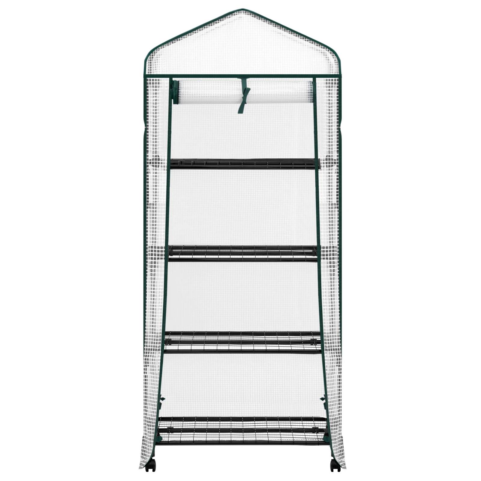 Serre balcon acier PE pour tomates à roulettes avec 4 étagères 70x50x163cm blanc - ComfortXL Outdoor Living - Image 6