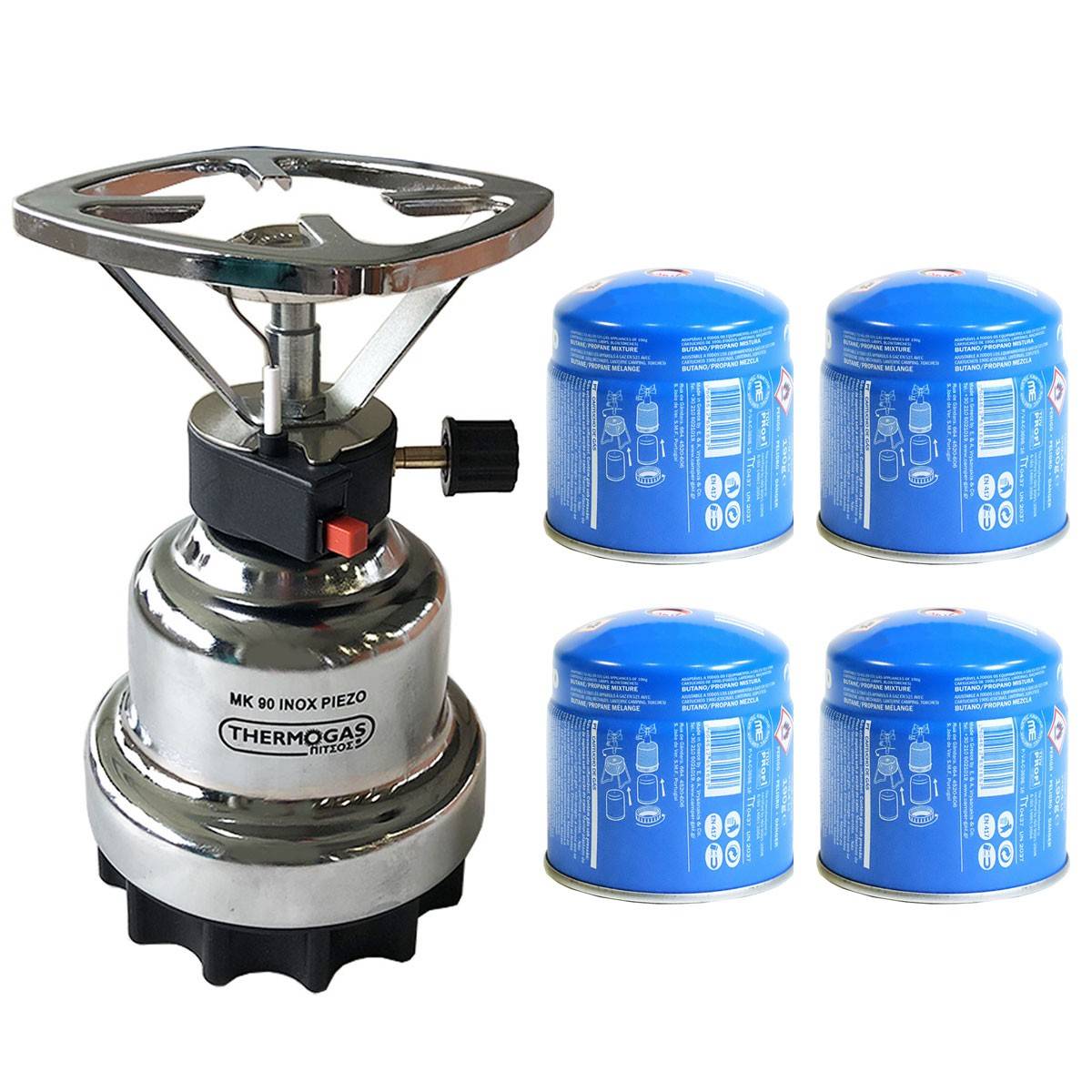 Rechaud à gaz 1200W piezo Coque INOX + 4 cartouches de gaz 190gr CAMPER GAZ - Imagen 1