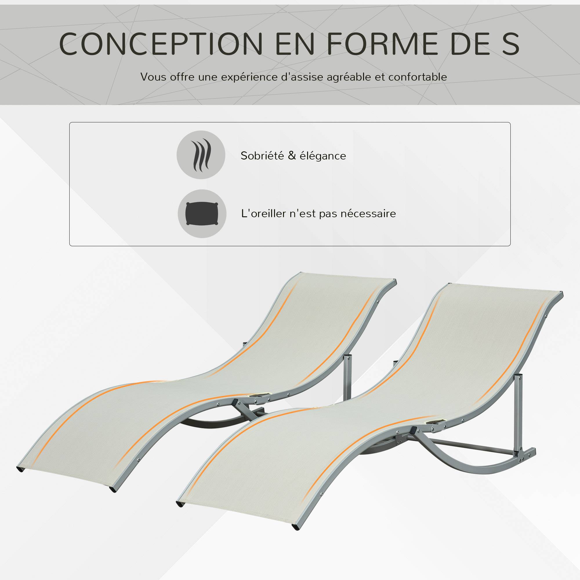 Outsunny - Lot 2 bains de soleil pliables charge 120kg patio terrasse plage aluminium textilène beige - Outsunny - Image 4