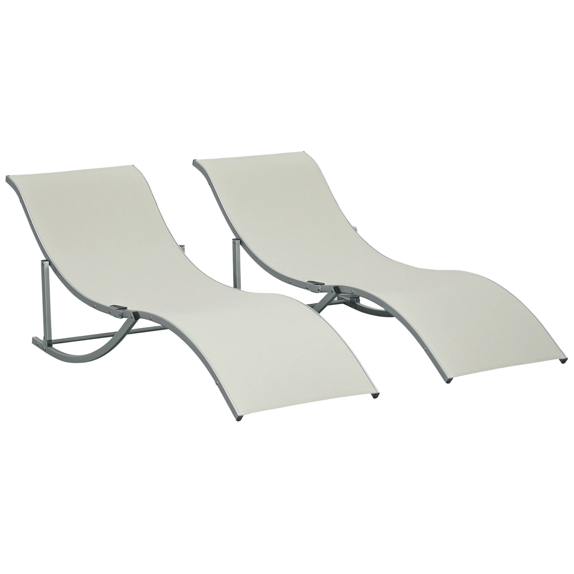 Outsunny - Lot 2 bains de soleil pliables charge 120kg patio terrasse plage aluminium textilène beige - Outsunny - Image 1