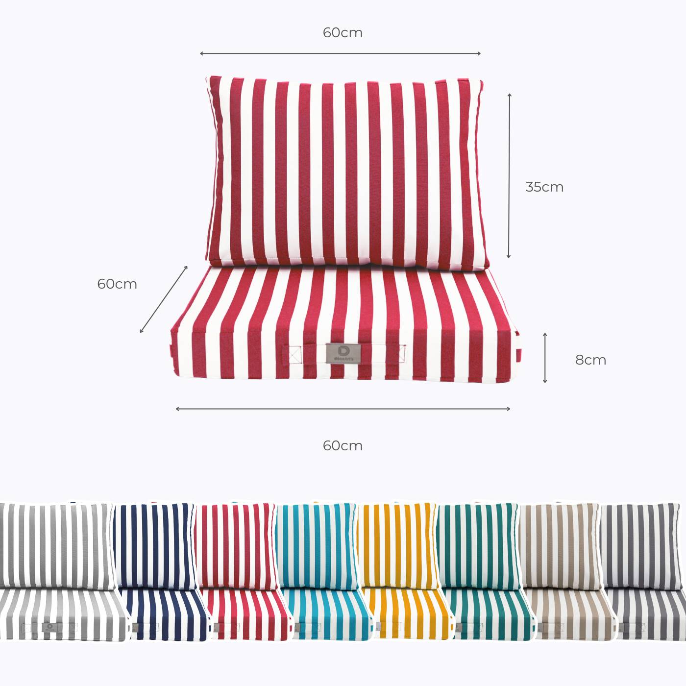 Coussins pour salon de jardin déhoussable 60x60cm Rayure rouge - Déco arts - Image 5