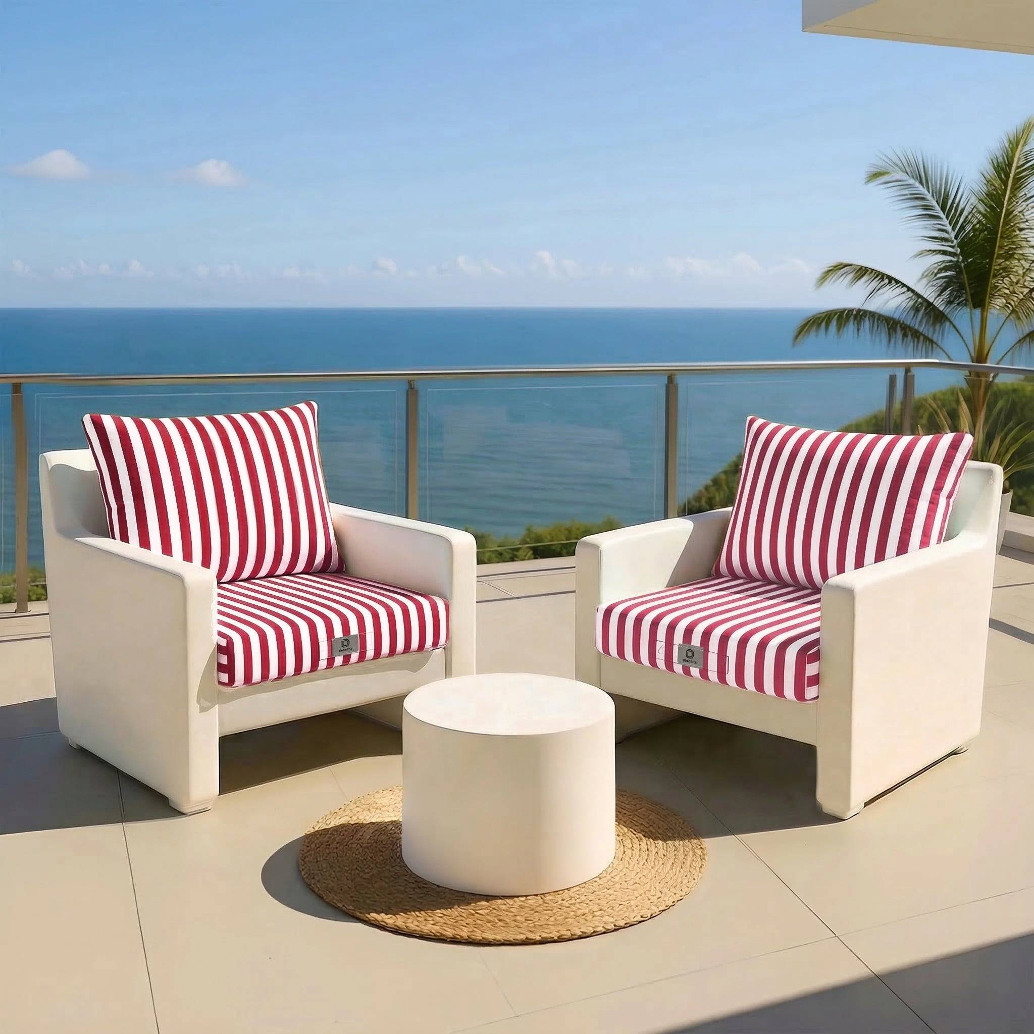 Coussins pour salon de jardin déhoussable 60x60cm Rayure rouge - Déco arts - Image 2