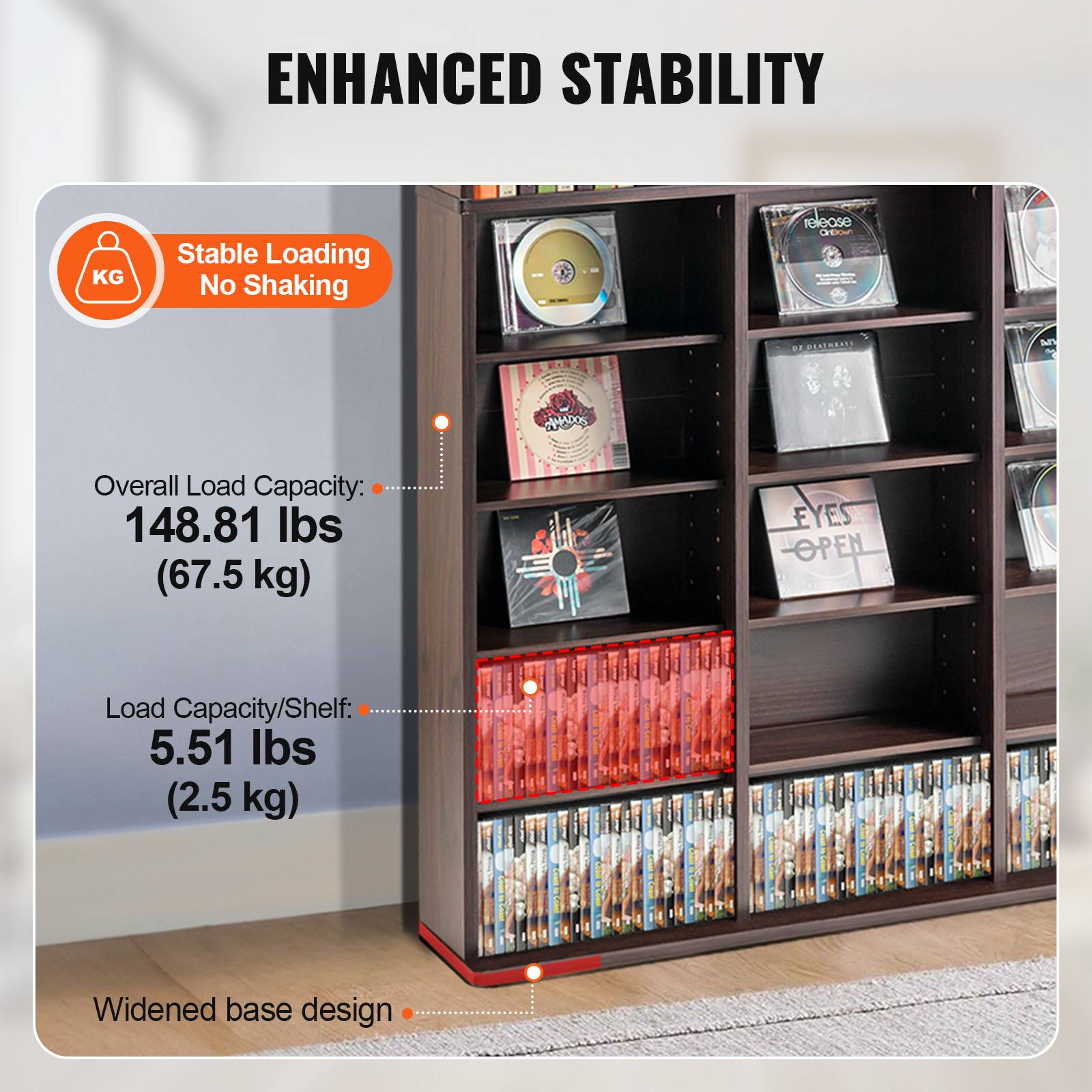 VEVOR Armoire rangement CD/DVD, 27 compartiments, 9 couches, 756 CD. Marron foncé. - Image 3