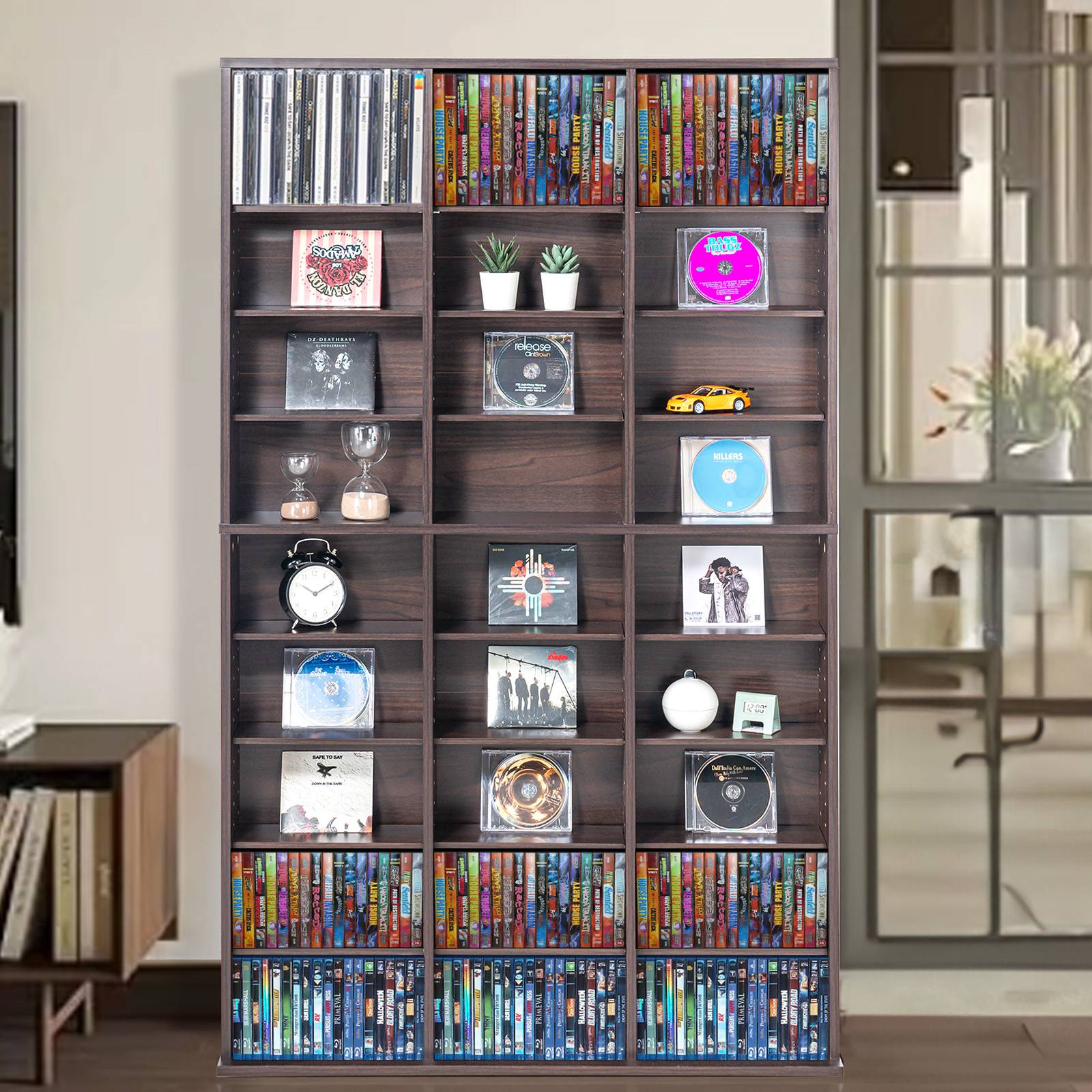 VEVOR Armoire rangement CD/DVD, 27 compartiments, 9 couches, 756 CD. Marron foncé. - Image 8