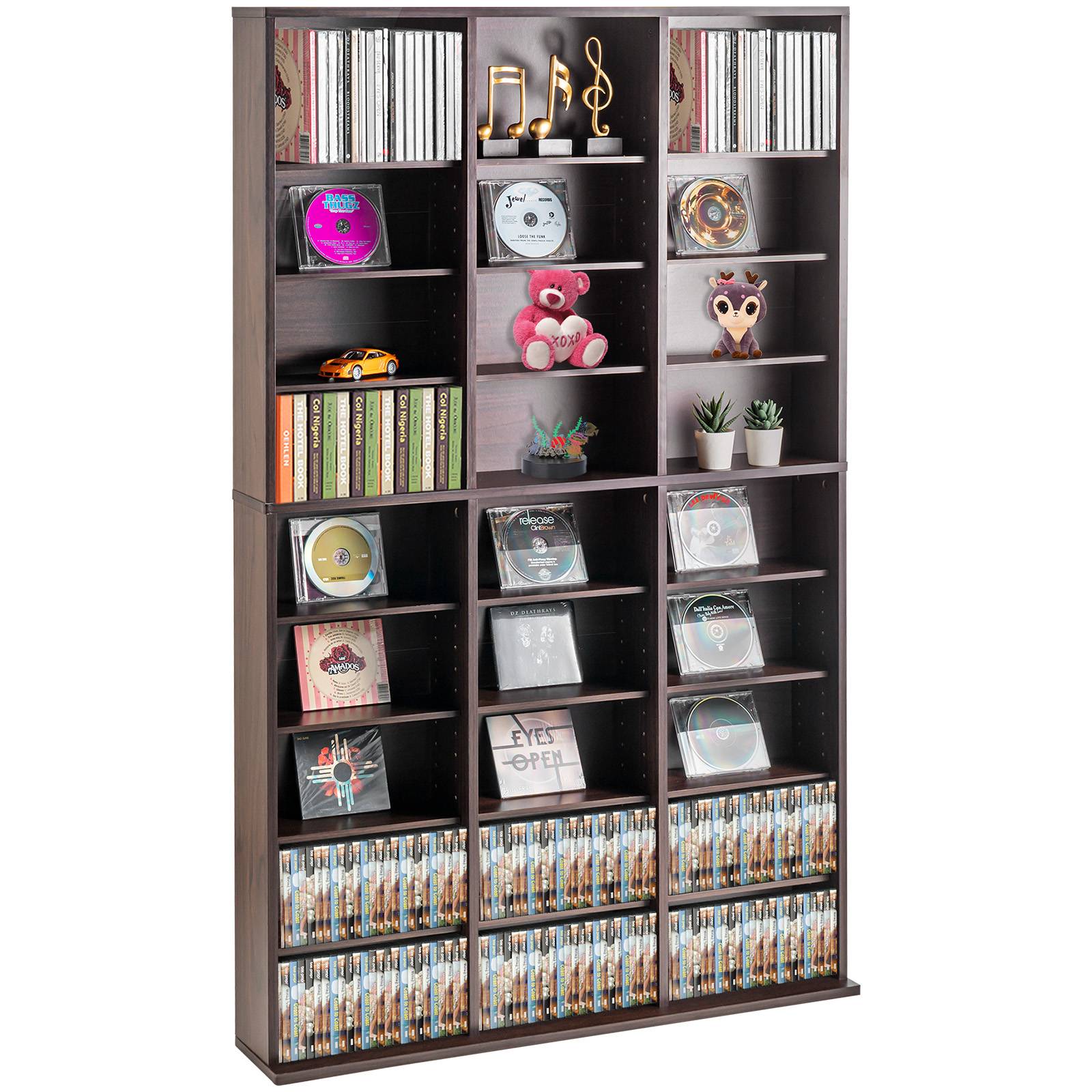 VEVOR Armoire rangement CD/DVD, 27 compartiments, 9 couches, 756 CD. Marron foncé. - Image 1
