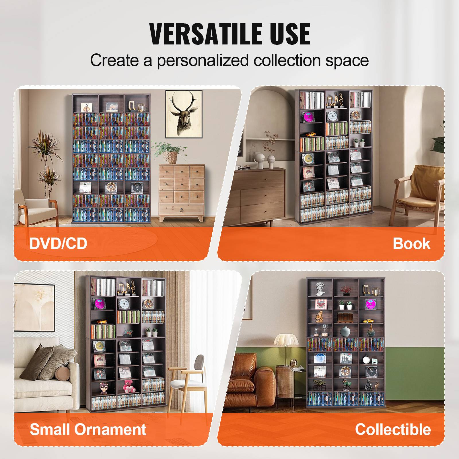 VEVOR Armoire rangement CD/DVD, 27 compartiments, 9 couches, 756 CD. Marron foncé. - Image 6