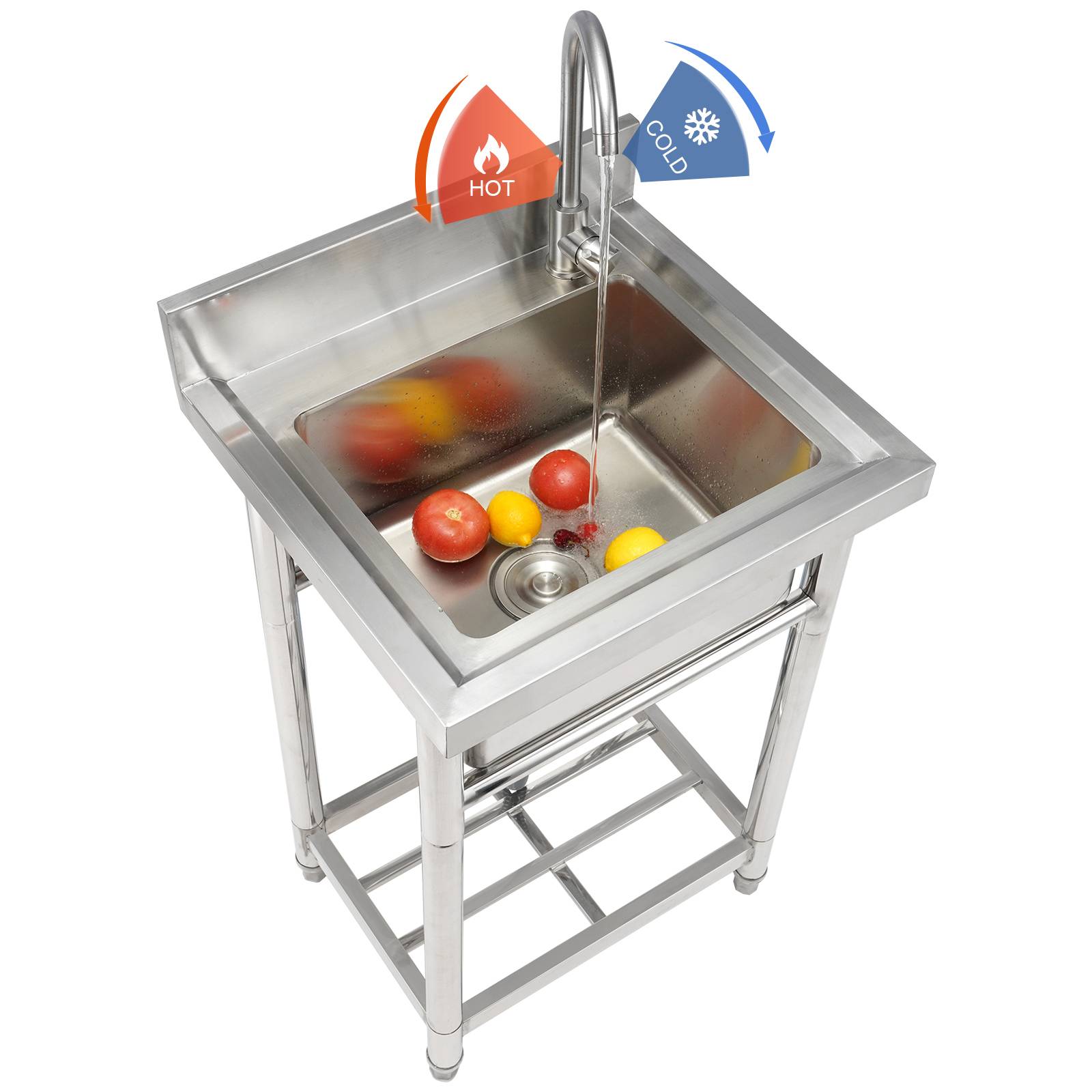 VEVOR Évier cuisine acier inox autoportant, cuve simple avec robinet, 55x50x95cm pour garage, restaurant. - Image 1