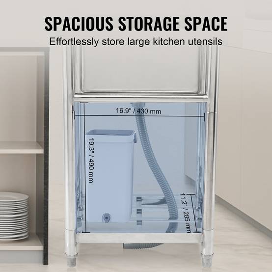 VEVOR Évier cuisine acier inox autoportant, cuve simple avec robinet, 55x50x95cm pour garage, restaurant. - Image 6