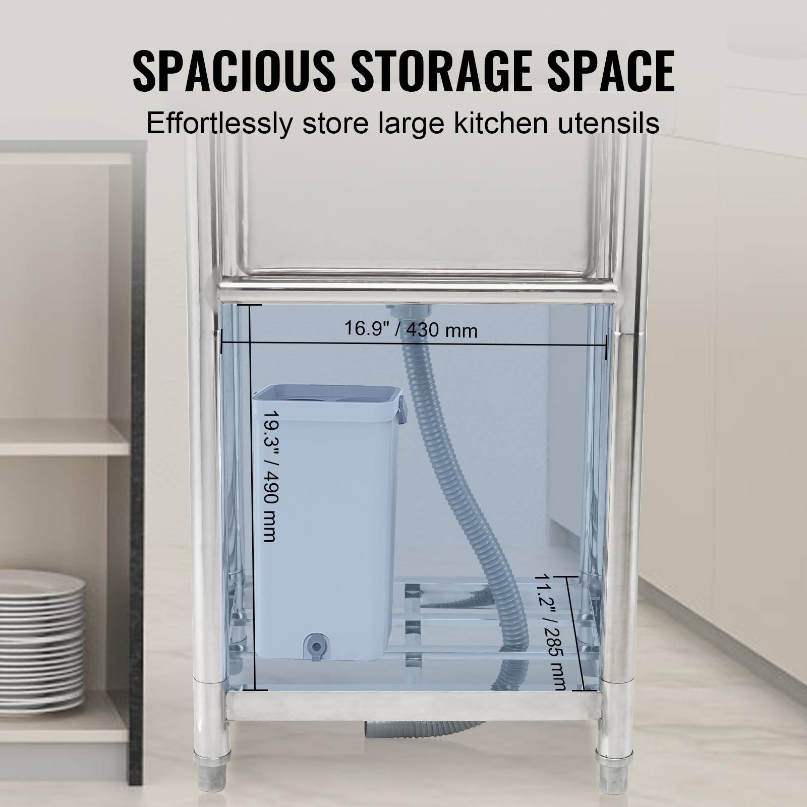 VEVOR Évier cuisine acier inox autoportant, cuve simple avec robinet, 55x50x95cm pour garage, restaurant. - Image 6