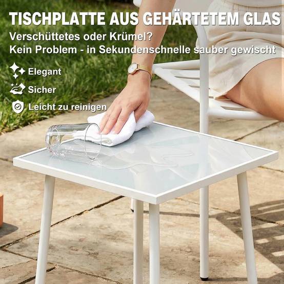 Ensemble bistrot 3 pièces en métal avec 2 chaises et table en verre, design à lattes résistant à la rouille - Image 7