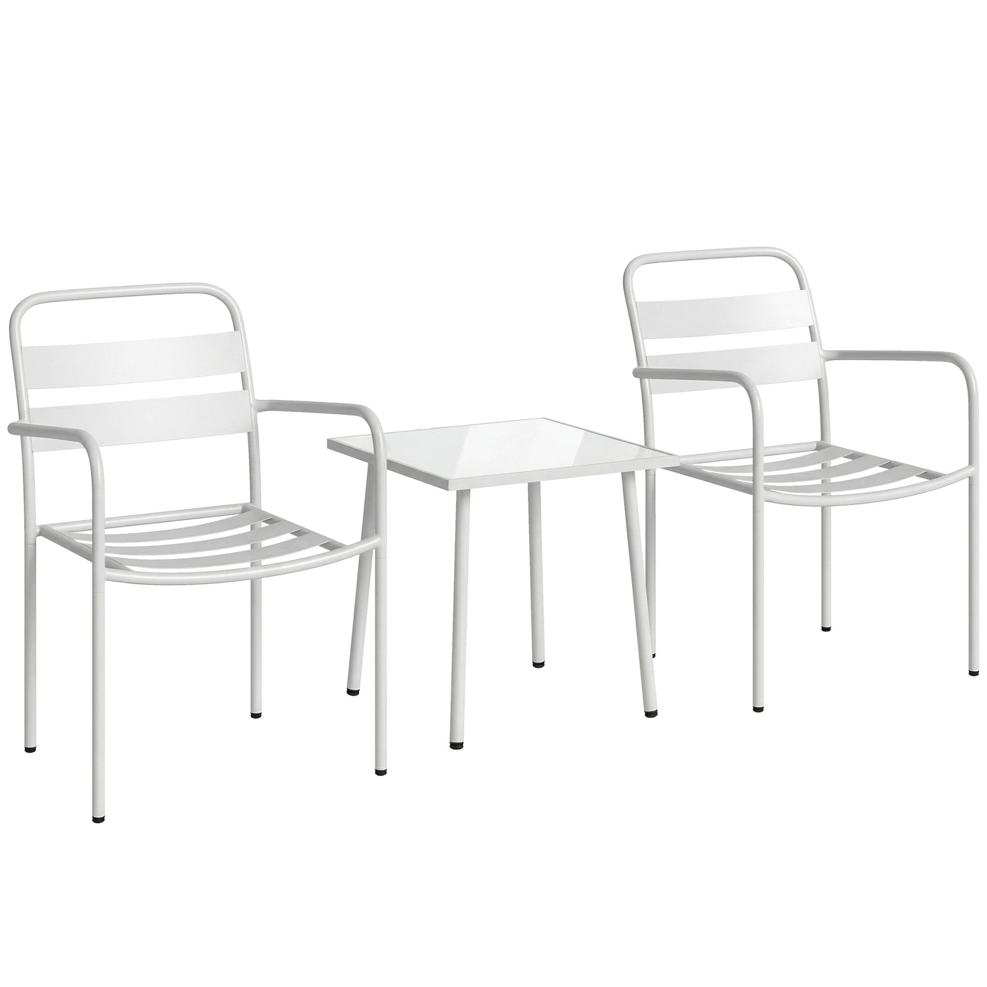Ensemble bistrot 3 pièces en métal avec 2 chaises et table en verre, design à lattes résistant à la rouille - Image 1