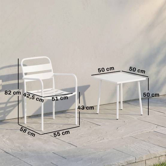 Ensemble bistrot 3 pièces en métal avec 2 chaises et table en verre, design à lattes résistant à la rouille - Image 3