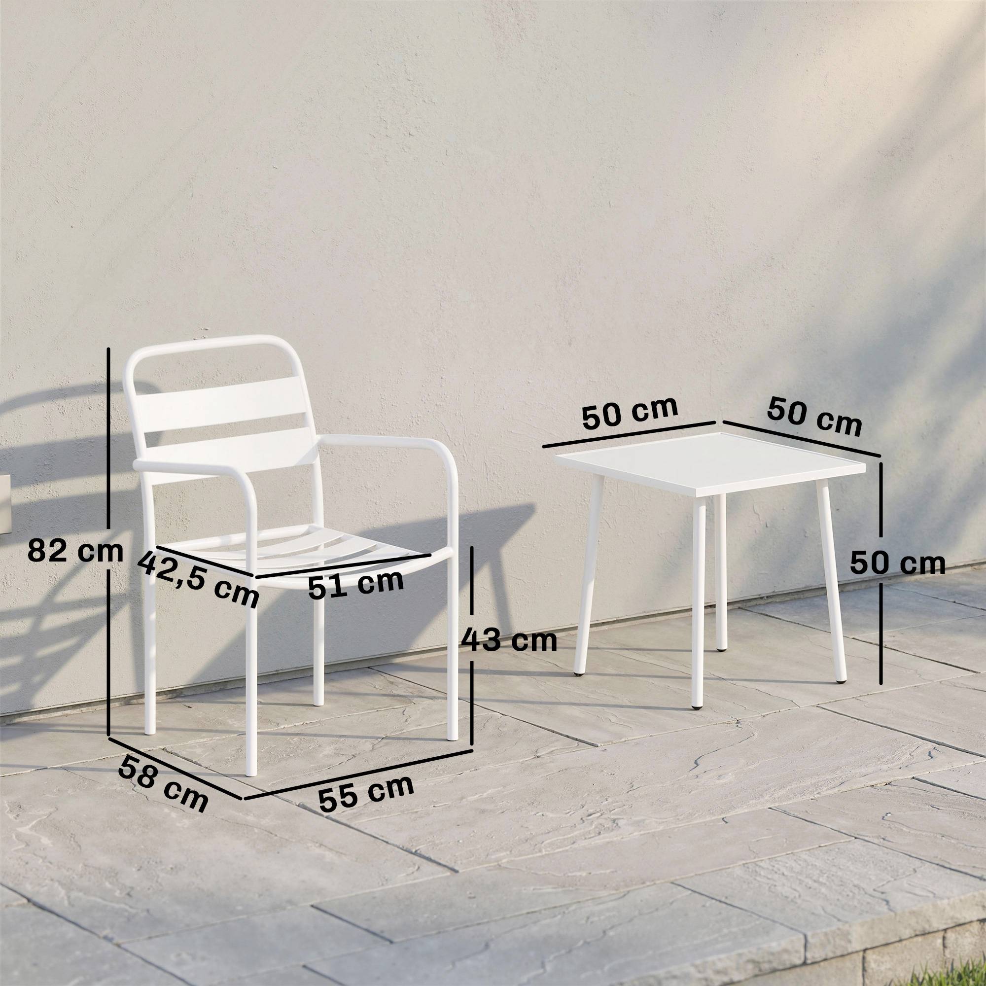 Ensemble bistrot 3 pièces en métal avec 2 chaises et table en verre, design à lattes résistant à la rouille - Image 3