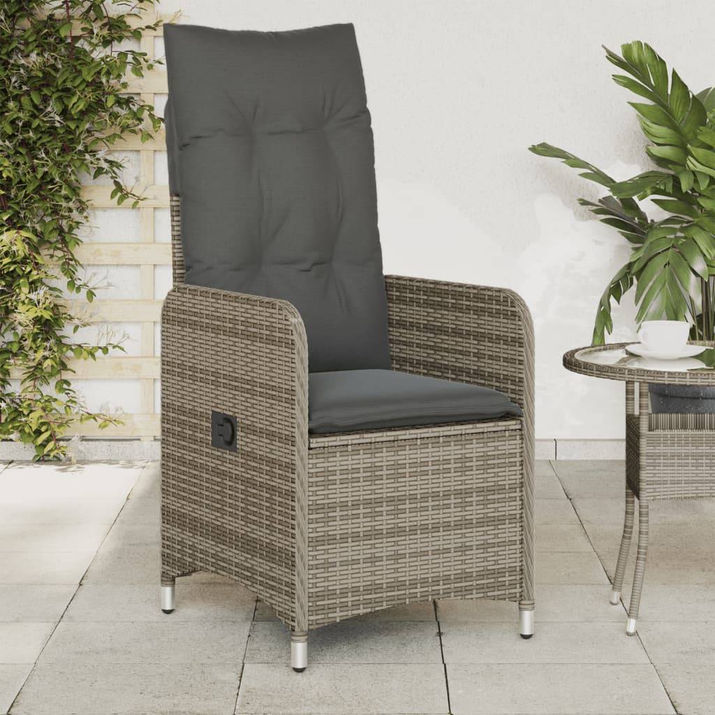 Fauteuil Relax de Jardin Inclinable en Résine Tressée avec Coussin pour Balcon Gris – ComfortXL Outdoor Living - Image 1