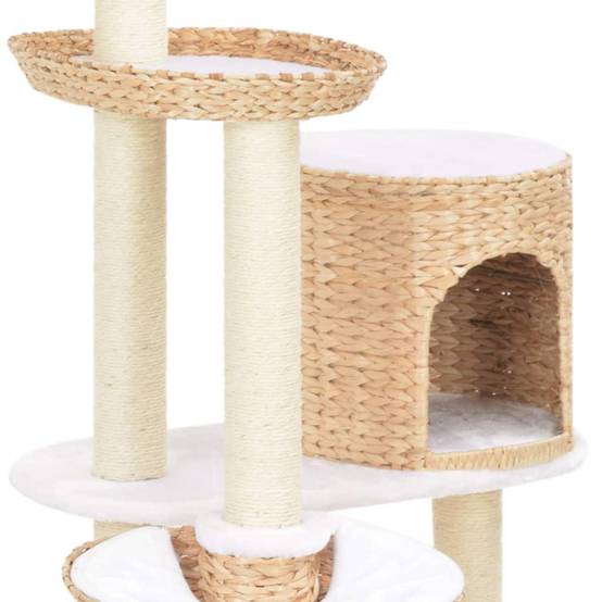 Helloshop26 - Arbre à chat griffoir grattoir niche jouet animaux peluché en sisal herbiers marins beige - Imagen 4
