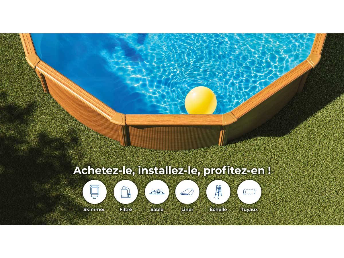 Gre Pools - Piscine ronde acier Ø5,70m x H: 1,32m - Imitation bois - Filtration à sable - Image 6