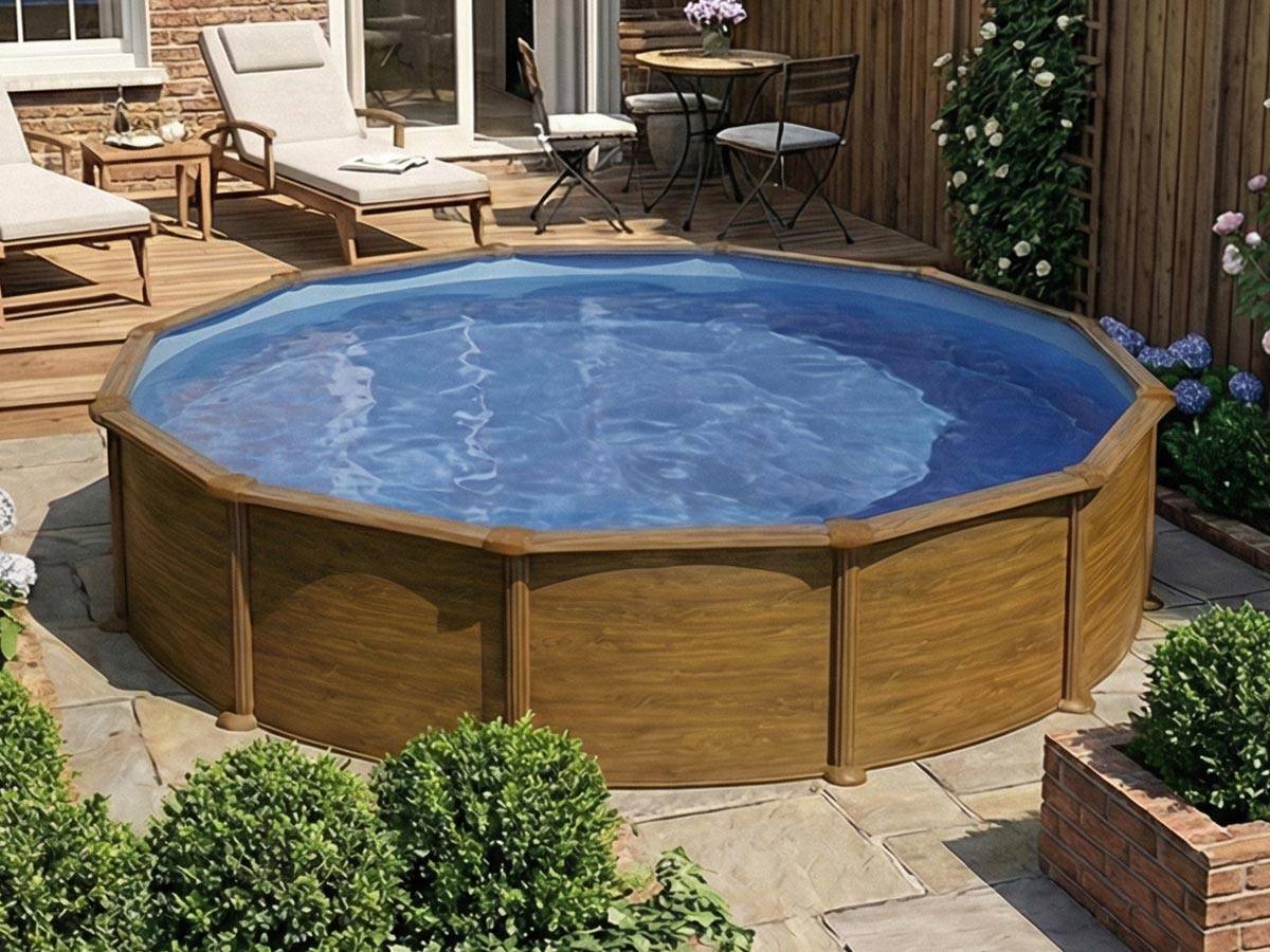 Gre Pools - Piscine ronde acier Ø5,70m x H: 1,32m - Imitation bois - Filtration à sable - Image 4