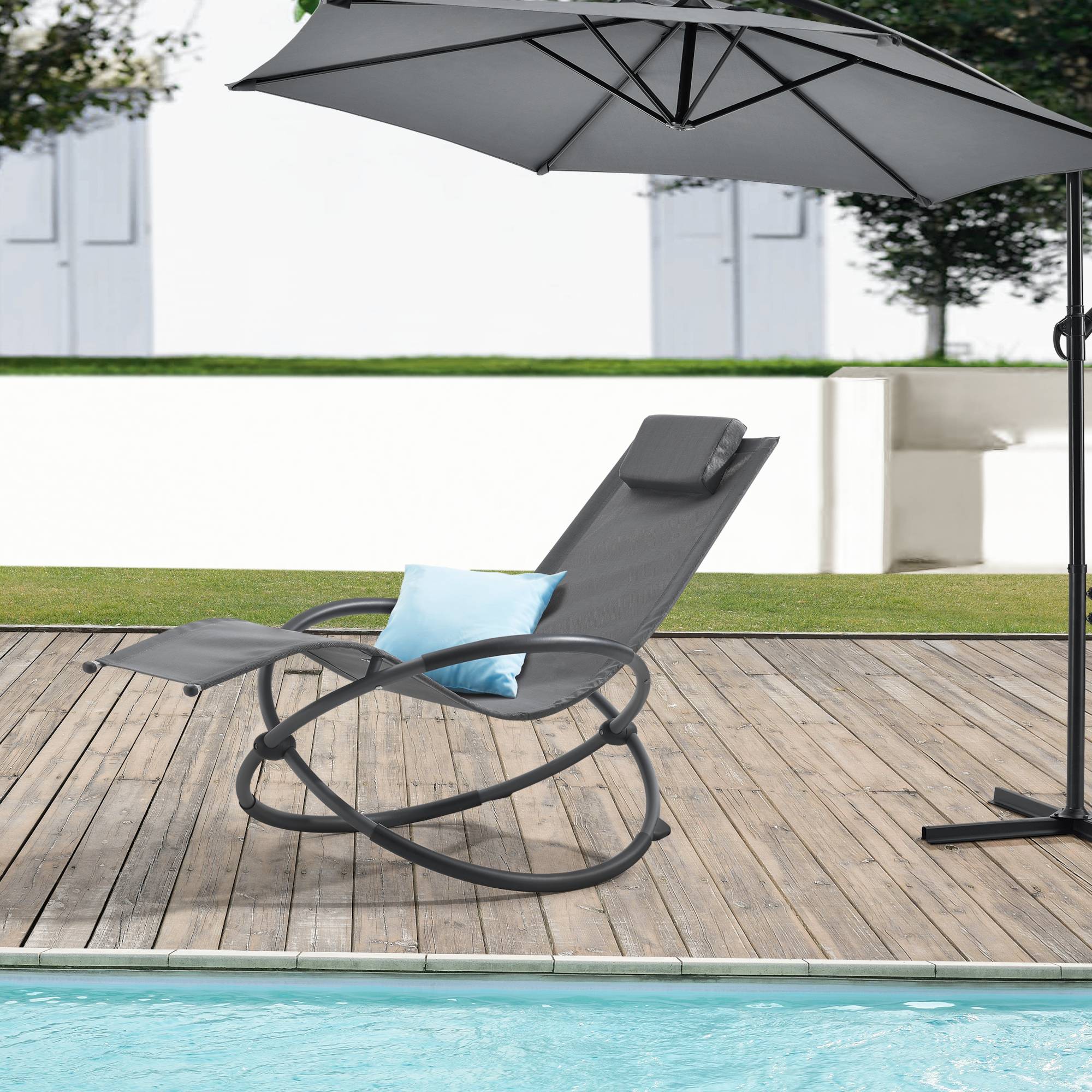 Silla de jardín mecedora Pulsano capacidad de carga 150 kg gris oscuro [en.casa] - Imagen 2