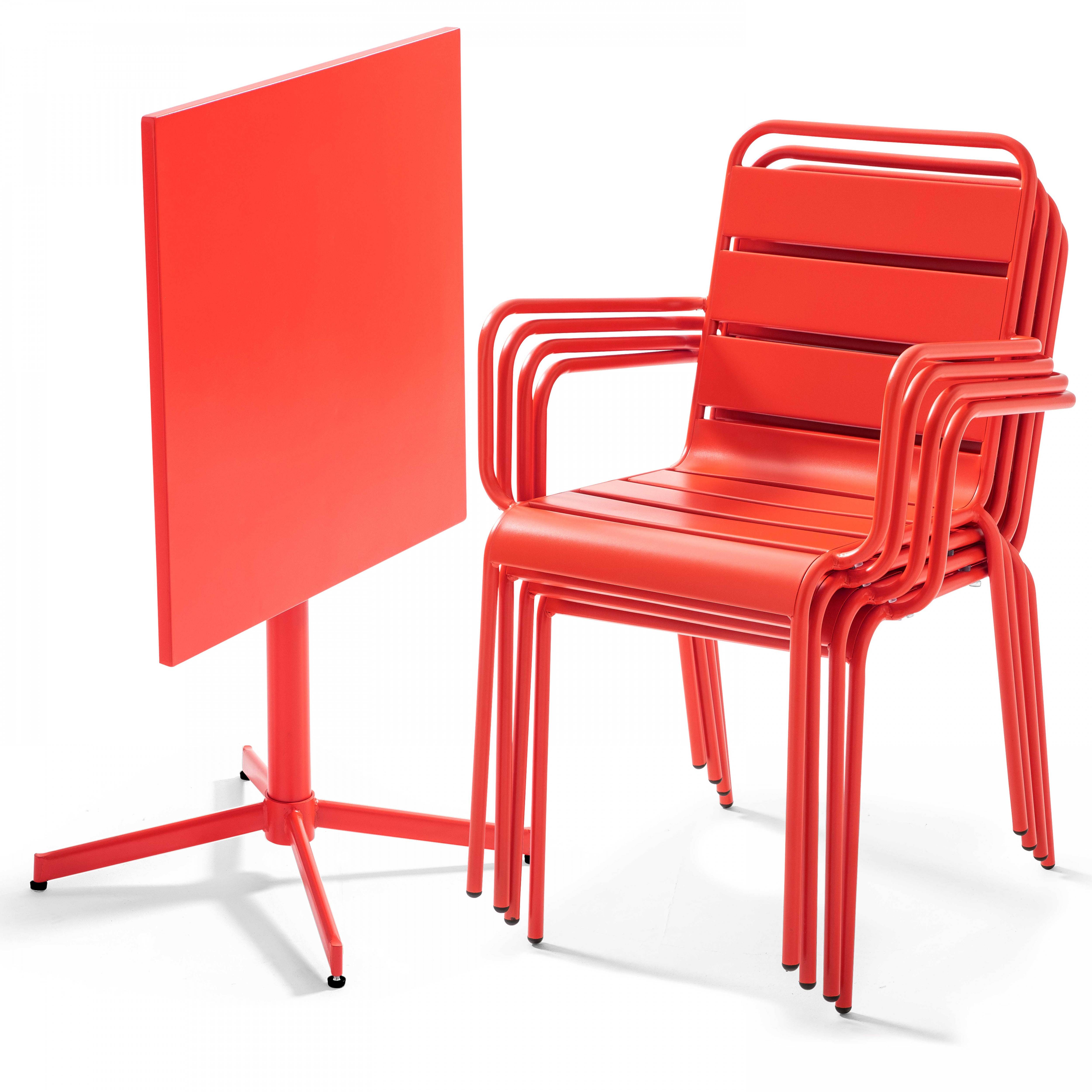 Oviala - Ensemble table de jardin 70 cm et 4 fauteuils en métal rouge Palavas - Oviala - Imagen 3