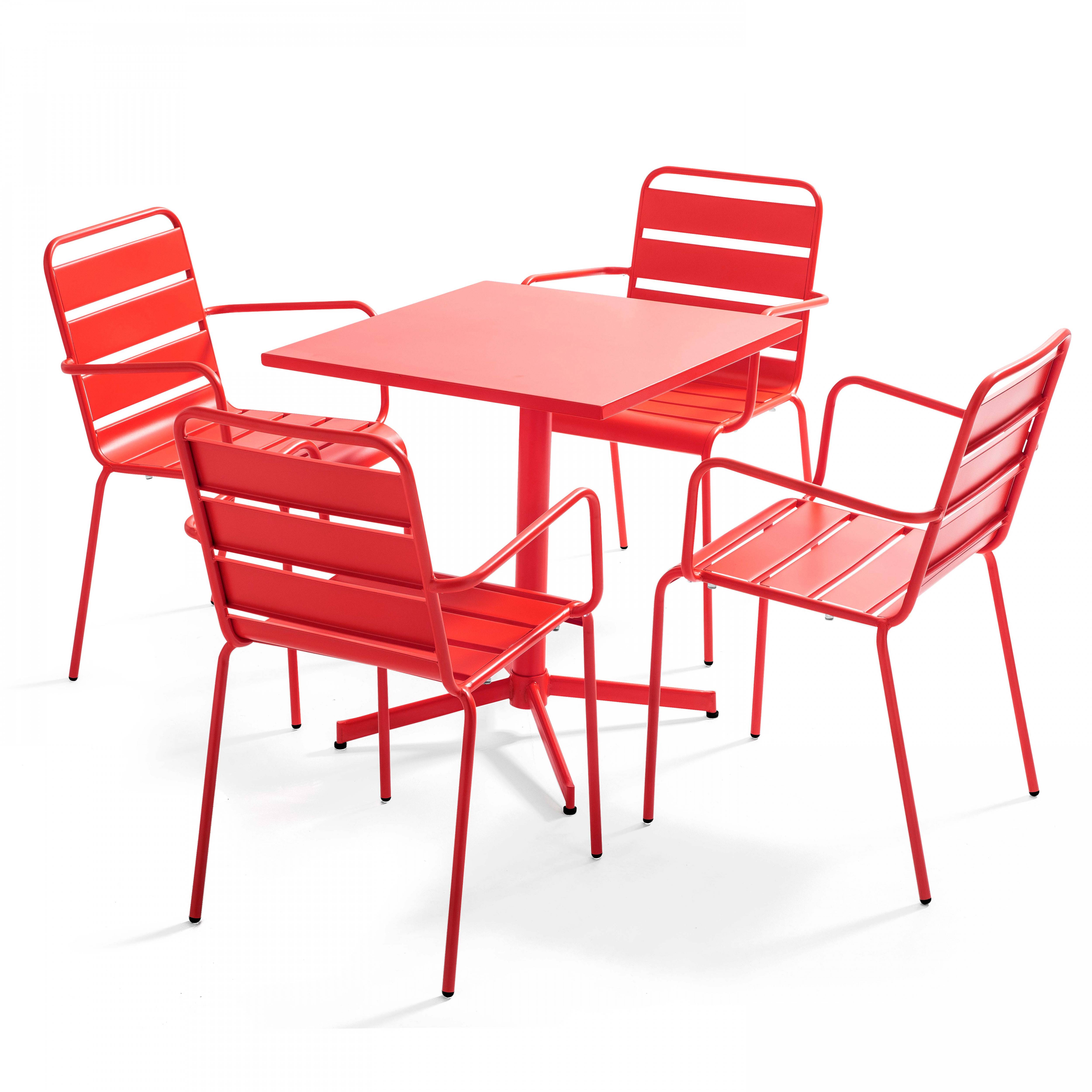 Oviala - Ensemble table de jardin 70 cm et 4 fauteuils en métal rouge Palavas - Oviala - Imagen 1