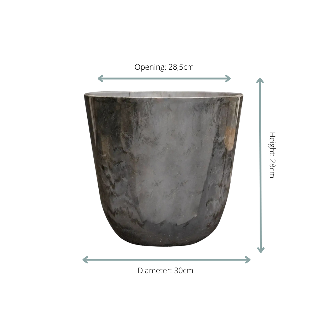 Pot de fleurs marbré gris - D.30cm x H.28cm - Image 2