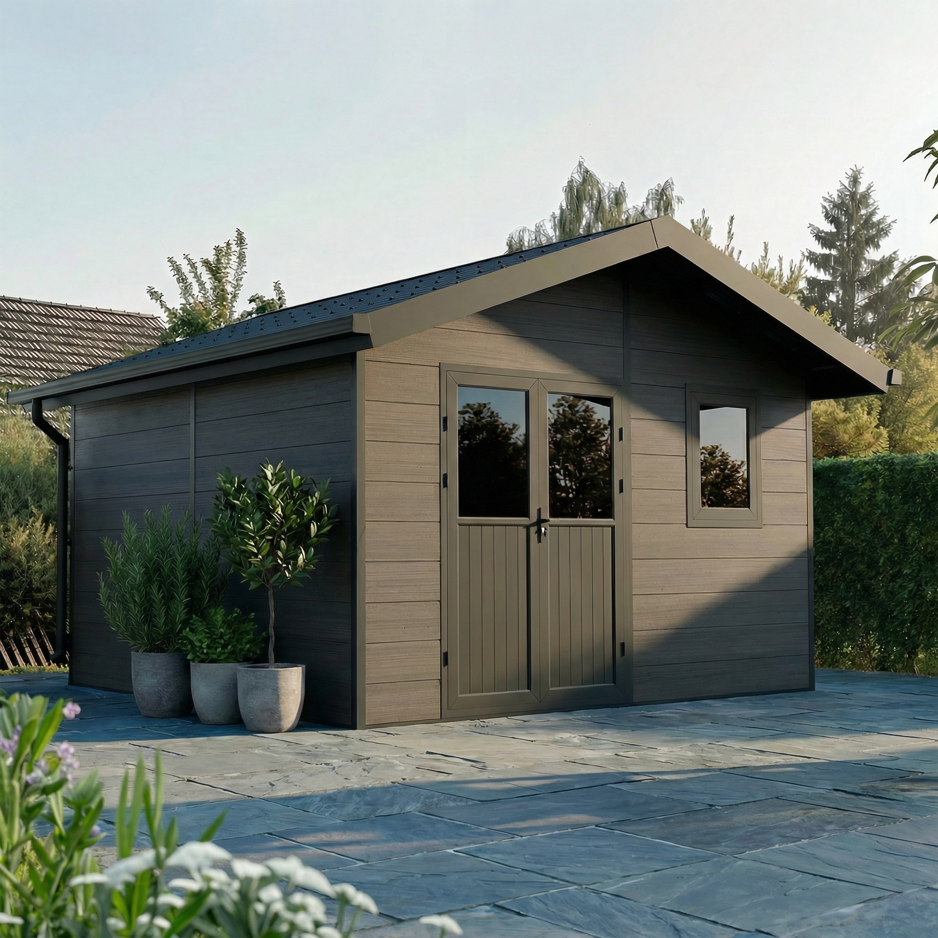 Abri de Jardin Composite ISORA - 15m2 Gris - Cabane Atelier / Abri Velo - Image 1