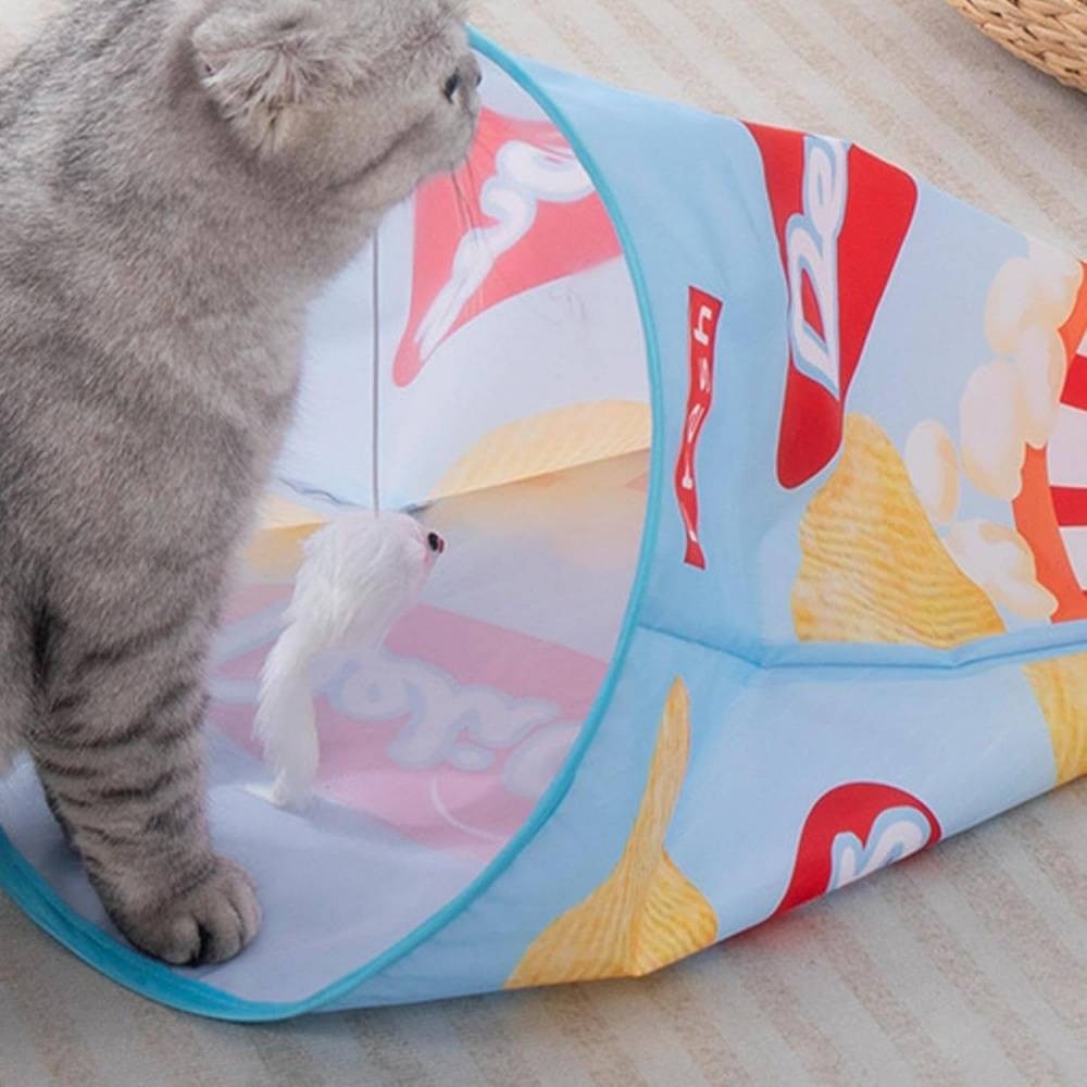Tunnel pour chat- en forme de sac - Pliable avec boules en peluche - Stimulation interactive - Living123 - Image 5
