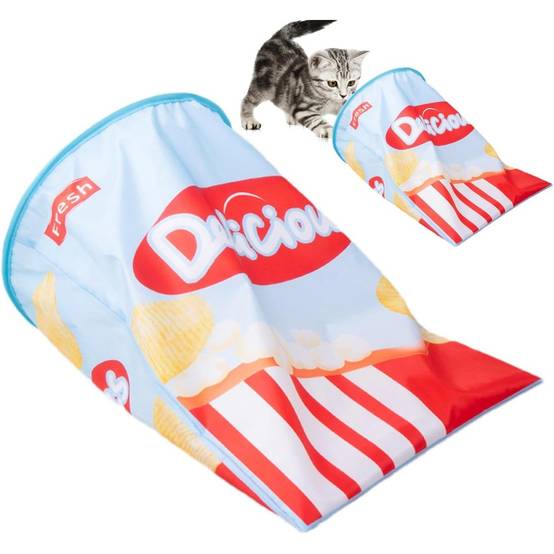 Tunnel pour chat- en forme de sac - Pliable avec boules en peluche - Stimulation interactive - Living123 - Image 1