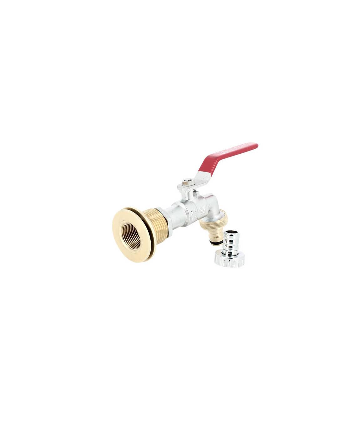 Passe paroi laiton mâle 1'' - femelle 3/4'' avec robinet laiton chromé + nez 20x27 - Imagen 3