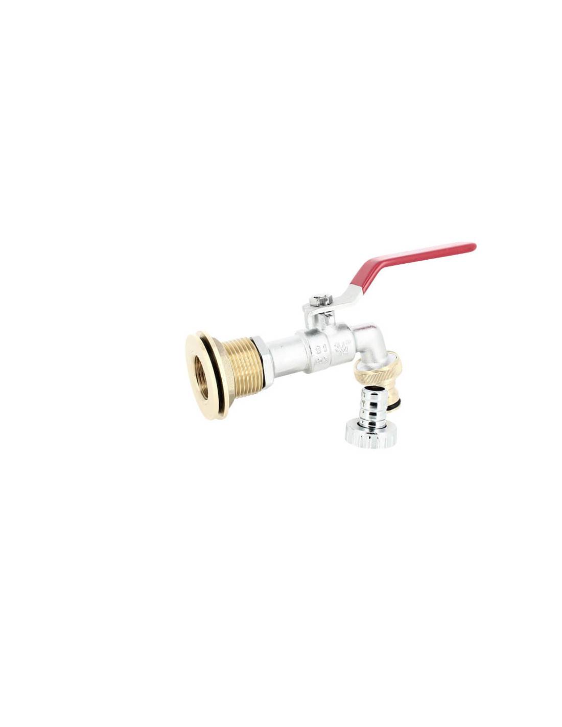 Passe paroi laiton mâle 1'' - femelle 3/4'' avec robinet laiton chromé + nez 20x27 - Imagen 2